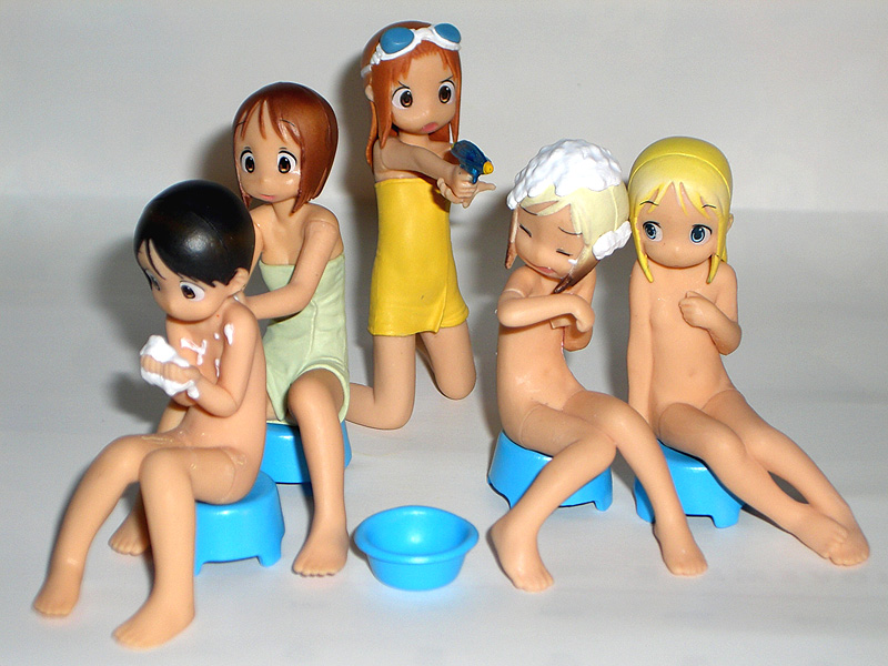 ana coppola, itou chika, itou nobue, matsuoka miu, sakuragi matsuri, ichigo mashimaro, washing, photo (medium), >:o, 5girls, :d, :o, age difference, aiming, angry, barefoot, bath, bath stool, bathing, black hair, blue eyes, bob cut, breasts, brown eyes, brown hair, cleavage, closed eyes, completely nude, everyone, fang, feet, figure, finger on trigger, flat chest, foam, full body, goggles, goggles on head, gradient hair, groin, hand on own chest, holding own arm, kneeling, loli, long hair, looking at another, looking down, multicolored hair, multiple girls, naked towel, navel, no nipples, nude, open mouth, orange hair, outstretched arms, same-sex bathing, shared bathing, siblings, sisters, sitting, small breasts, smile, soap bubbles, stool, towel, toy, v-shaped eyebrows, v arms, washbowl, washing back, water gun, wet, white background, white hair, wince