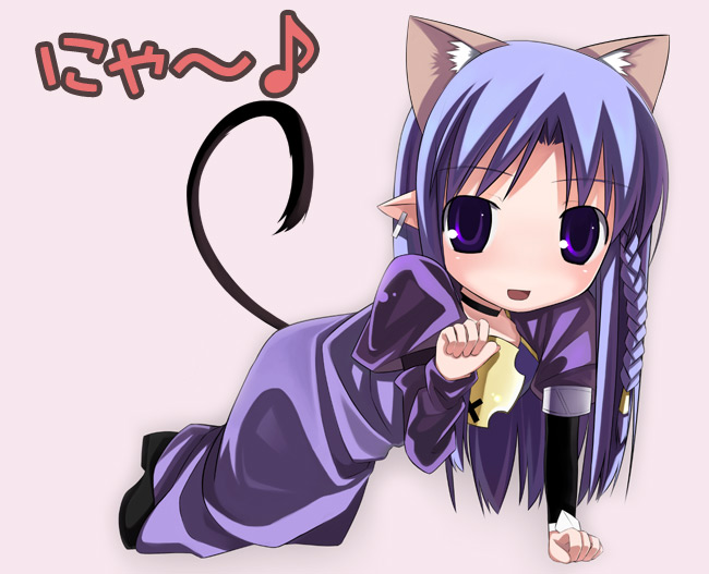 ikawa waki, medea (caster) (fate), medea (fate), fate/stay night, fate (series), 00s, 1girl, all fours, animal ears, cat ears, chibi, dress, female focus, long dress, paw pose, solo, tail