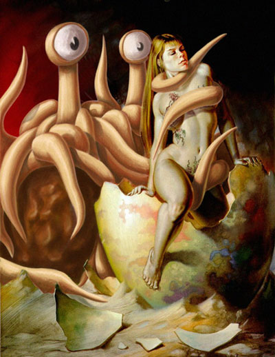 creation, flying spaghetti monster, 1girl, egg, female focus, solo, tattoo, tentacles, what