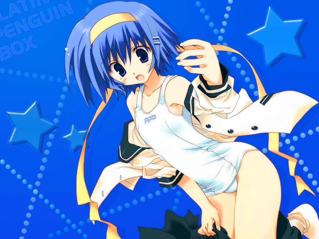 mitsumi misato, 1girl, clothes writing, female focus, no pants, one-piece swimsuit, open clothes, open shirt, school swimsuit, shirt, socks, solo, swimsuit, swimsuit under clothes, undressing, white one-piece swimsuit, white school swimsuit