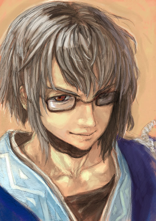 binayu, morichika rinnosuke, curiosities of lotus asia, touhou, 1boy, glasses, male focus, portrait, smile, solo
