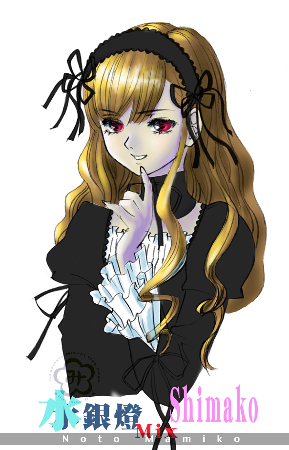 noto mamiko, suigintou, toudou shimako, maria-sama ga miteru, rozen maiden, 1girl, blonde hair, crossover, female focus, pale skin, parody, red eyes, solo, voice actor connection