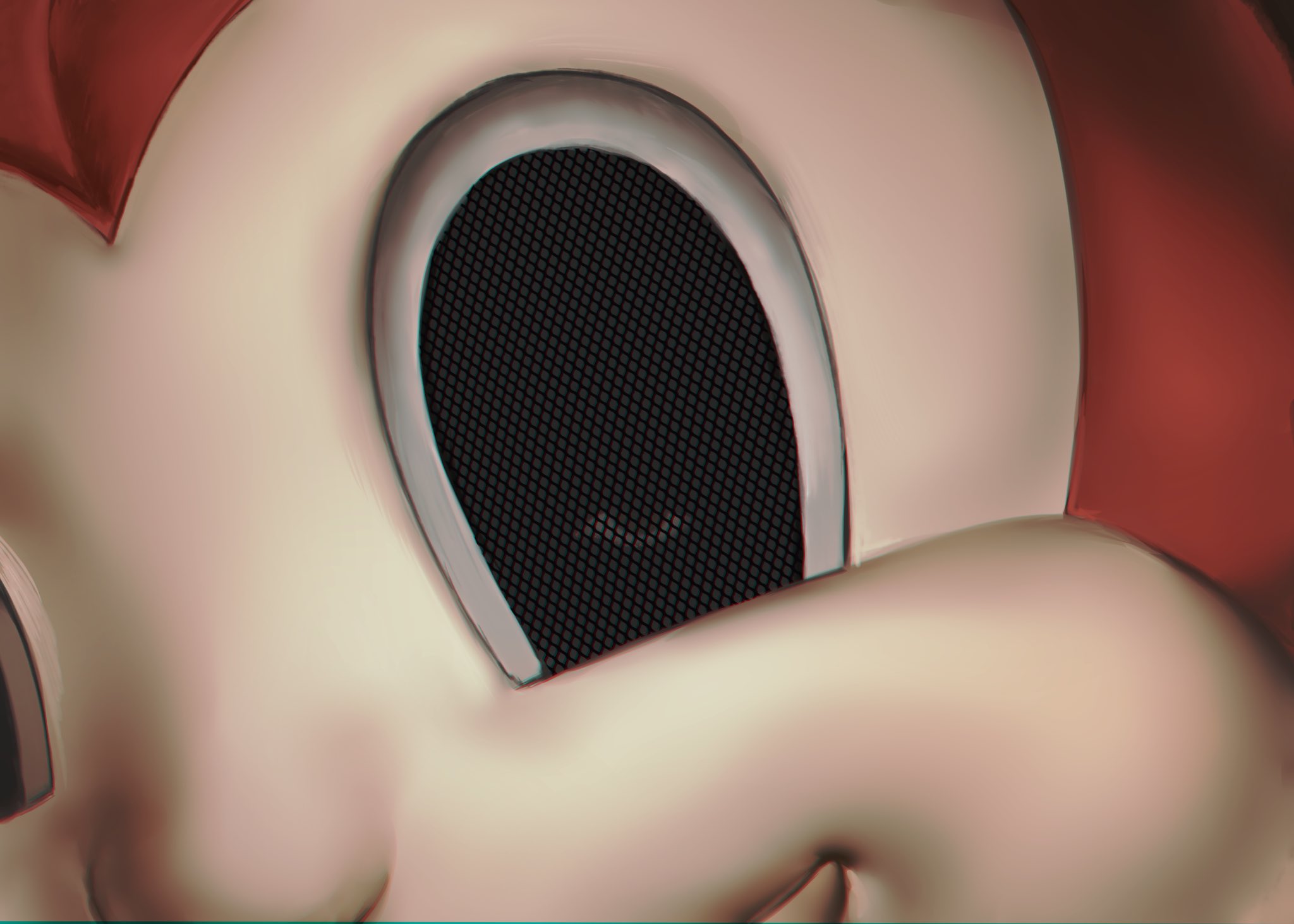 hanny (uirusu chan), jollibee (mascot), jollibee, highres, 1other, blursed jollibee mascot suit (meme), eye focus, looking at viewer, mascot costume, mascot head, meme, staring
