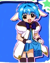 mint blancmanche, galaxy angel, animated, animated gif, lowres, 00s, 1girl, blue skirt, clothes lift, dancing, female focus, lifting own clothes, panties, pantyshot, skirt, skirt lift, solo, thighhighs, underwear, upskirt