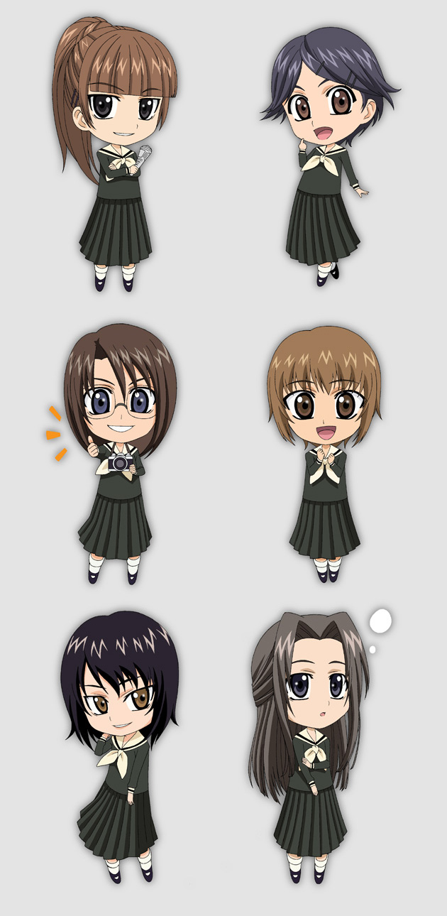 isse, hosokawa kanako, kanina shizuka, katsura, katsura (marimite), takeshima tsutako, tsukiyama minako, yamaguchi mami, maria-sama ga miteru, highres, 00s, 6+girls, camera, chibi, chibi only, hair ornament, hairclip, half updo, multiple girls