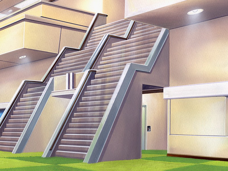 sakurazawa izumi, silence (eroge), game cg, architecture, artistic error, checkered floor, indoors, no humans, optical illusion, room, roomscape, scenery, stairs, still life
