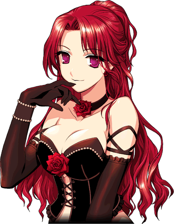 rua, mabinogi, animated, animated gif, game cg, lowres, 1girl, blinking, choker, female focus, flower, gloves, red eyes, red hair, rose, solo, transparent background