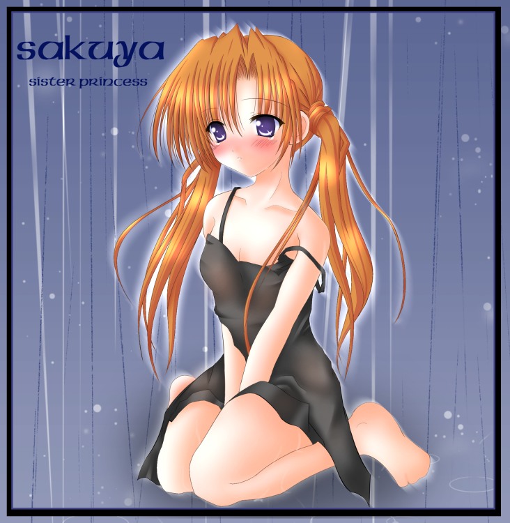 sakuya (sister princess), sister princess, 00s, 1girl, character name, female focus, lingerie, solo, twintails, underwear