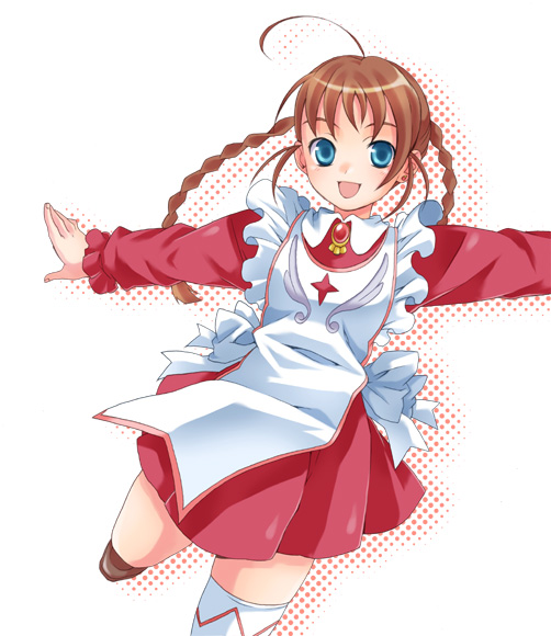 kubyou azami, arika yumemiya, my-otome, 00s, 1girl, blue eyes, brown hair, female focus, garderobe uniform, long sleeves, solo, thighhighs