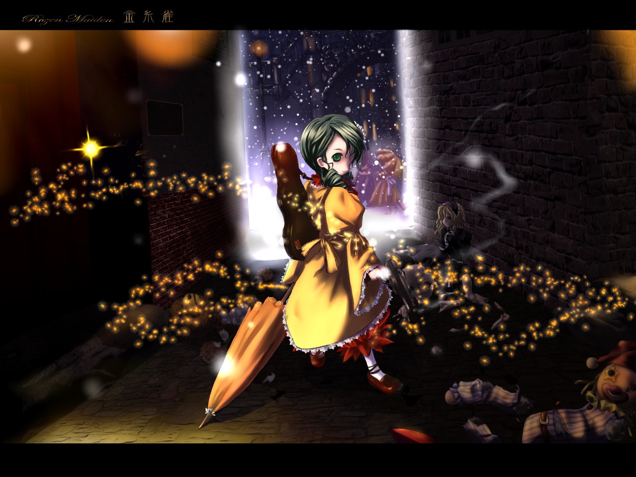 kanaria, rozen maiden, 00s, dark, doll, gun, handgun, pistol, solo, umbrella, weapon