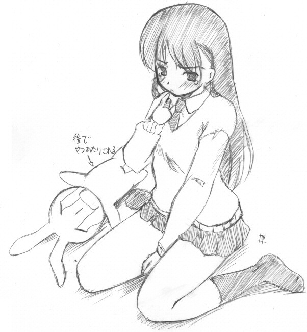 bedrawbox, mizushima kai, mesousa, original, greyscale, monochrome, school uniform, serafuku, sitting, sketch, socks, solo, sweater, tears