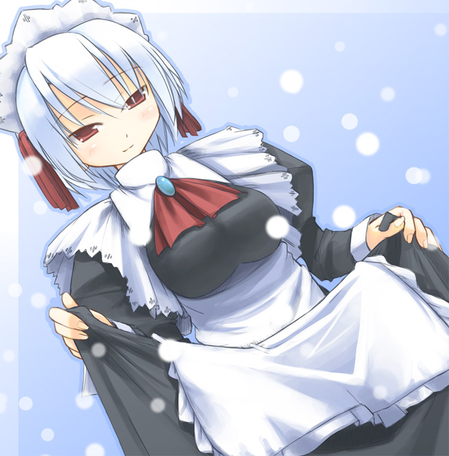 jirou (chekoro), kotonomiya yuki, suigetsu, tagme, clothes lift, dress, dress lift, maid, snow, snowing, solo