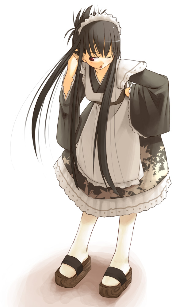 jirou (chekoro), tagme, japanese clothes, kneehighs, maid, socks, solo, wa maid