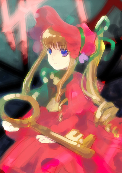 shinku, rozen maiden, 00s, 1girl, blonde hair, bonnet, female focus, key, solo
