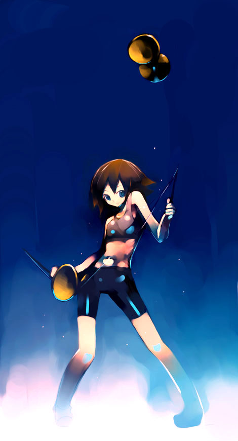 kei (keigarou), rosetta passel, kaleido star, 00s, 1girl, bike shorts, diabolo, female focus, latex, solo, spandex