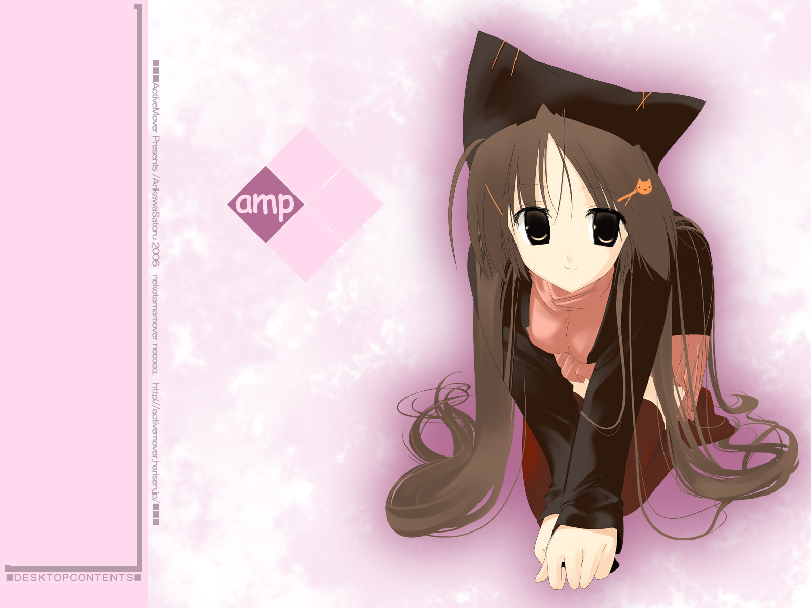 arikawa satoru, highres, tagme, animal hat, arikawa satou, hair spread out, hat, solo, thighhighs