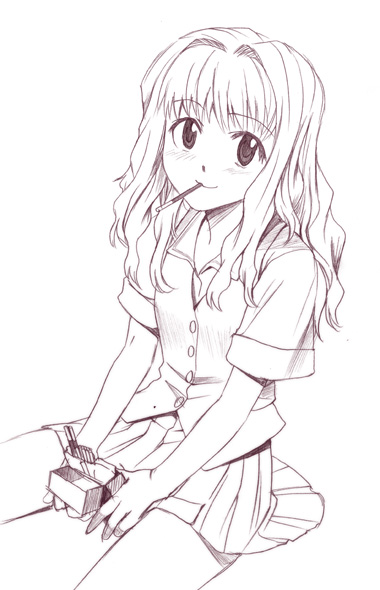 inue shinsuke, yamanobe miki, cross channel, crosschannel, food, greyscale, monochrome, pocky, simple background, solo, white background