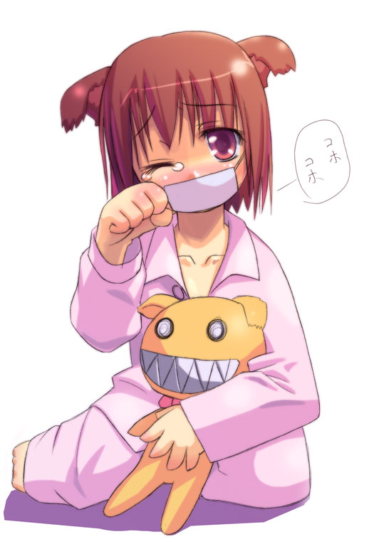musumi renga, original, 1girl, animal ears, dog ears, female focus, pajamas, pants, pink pants, solo