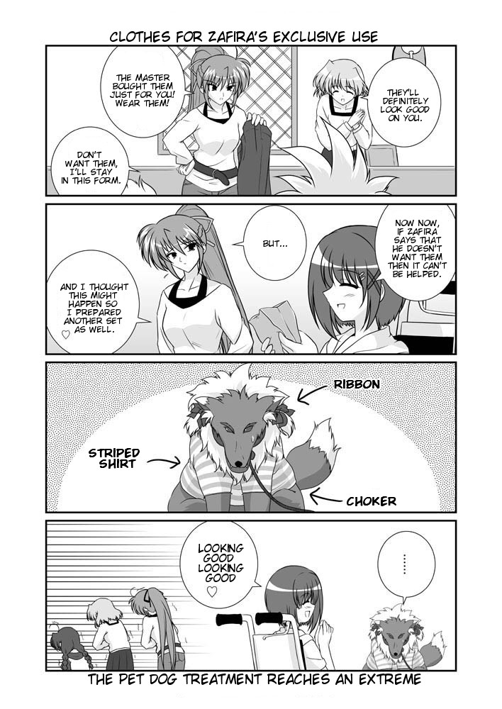 mikage takashi, shamal, signum, vita (nanoha), yagami hayate, zafira, lyrical nanoha, mahou shoujo lyrical nanoha, mahou shoujo lyrical nanoha a's, hard-translated, third-party edit, translated, 00s, 1boy, 4girls, 4koma, braid, comic, english text, greyscale, monochrome, multiple girls, ponytail, twin braids, wheelchair