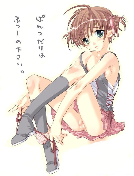 original, artist request, translated, 1boy, boots, censored, crossdressing, crossdressing (mtf), looking at viewer, male focus, mosaic censoring, panties, penis, short hair, shota, small penis, solo, trap, underwear