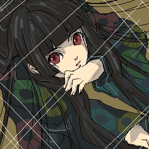 enma ai, jigoku shoujo, lowres, 00s, blunt bangs, hime cut, japanese clothes, oekaki, solo