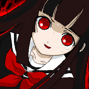 enma ai, jigoku shoujo, lowres, 00s, 1girl, black serafuku, blunt bangs, female focus, hime cut, school uniform, serafuku, solo