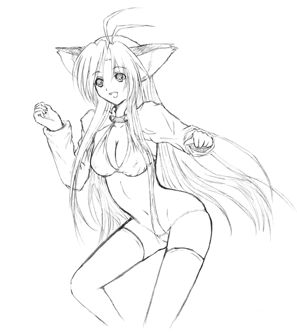shima-shuu, 1girl, animal ears, bikini, cat ears, female focus, greyscale, long hair, lowleg, lowleg bikini, lowleg panties, monochrome, panties, solo, swimsuit, thighhighs, thong, underwear