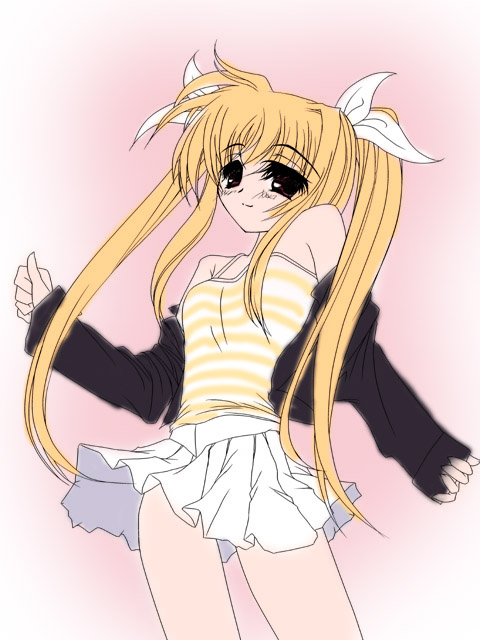 frapowa, fate testarossa, lyrical nanoha, mahou shoujo lyrical nanoha, mahou shoujo lyrical nanoha a's, 00s, blouse, long hair, shirt, solo, striped clothes, striped shirt, very long hair