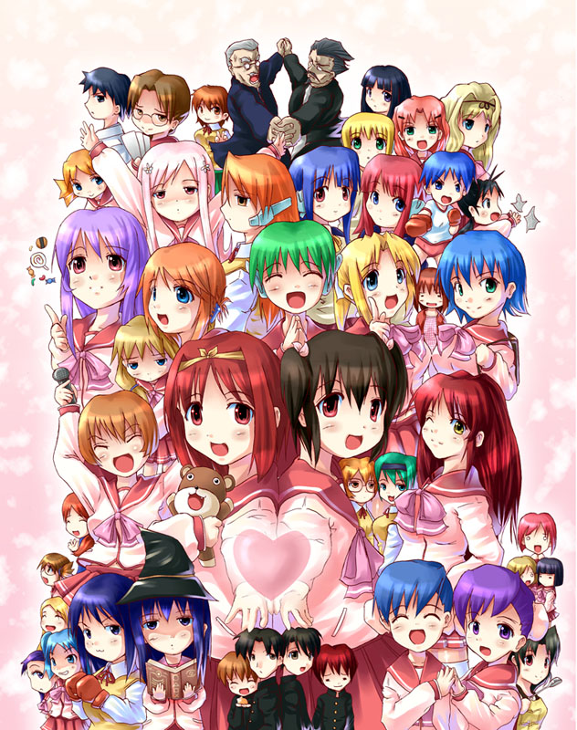 dozepara, fujita hiroyuki, himekawa kotone, himeyuri ruri, himeyuri sango, hinayama rio, hoshina tomoko, ilfa (to heart), kamigishi akari, komaki ikuno, komaki manaka, kouno takaaki, kousaka tamaki, kousaka yuuji, kurusugawa ayaka, kusakabe yuuki (to heart 2), kusugawa sasara, maaryan (to heart), matsubara aoi, milfa (to heart), miyauchi lemmy, multi (to heart), nagaoka shiho, sasamori karin, serio (to heart), silfa (to heart), tonami yuma, yamada michiru, yoshioka chie, yuzuhara haruka, yuzuhara konomi, to heart, to heart (series), to heart 2, 00s, 6+girls, absolutely everyone, blonde hair, bun cover, double bun, everyone, hair bun, multiple girls, robot ears