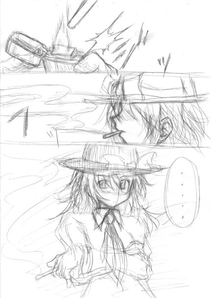 usami renko, ghostly field club, touhou, …, 1girl, cigarette, female focus, greyscale, hat, hidden eyes, monochrome, necktie, sketch, smoking, solo