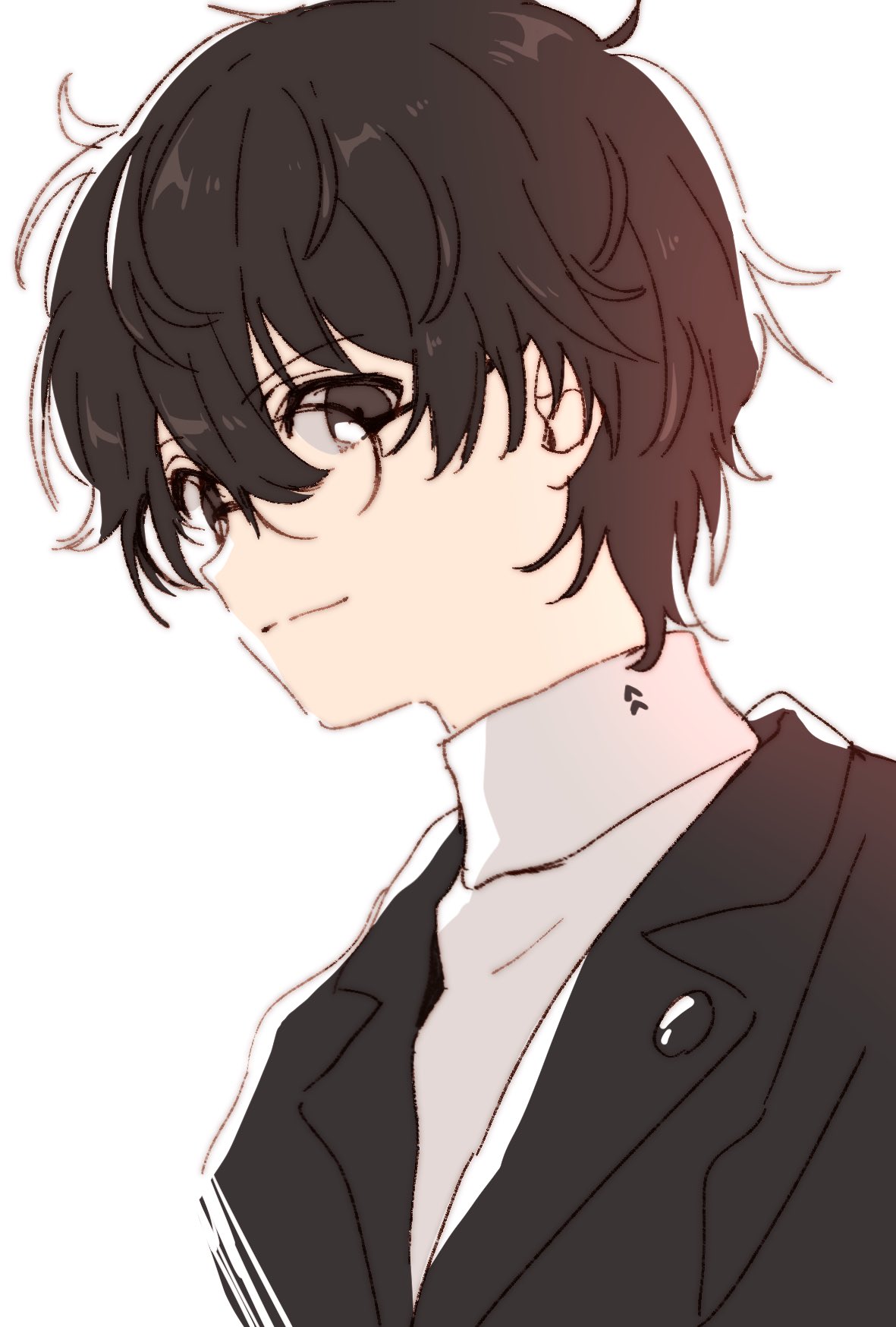 namori, amamiya ren, persona, persona 5, commentary request, highres, 1boy, black hair, black jacket, black shirt, brown eyes, closed mouth, glasses, hair between eyes, jacket, looking at viewer, male focus, portrait, shirt, short hair, simple background, solo, white background