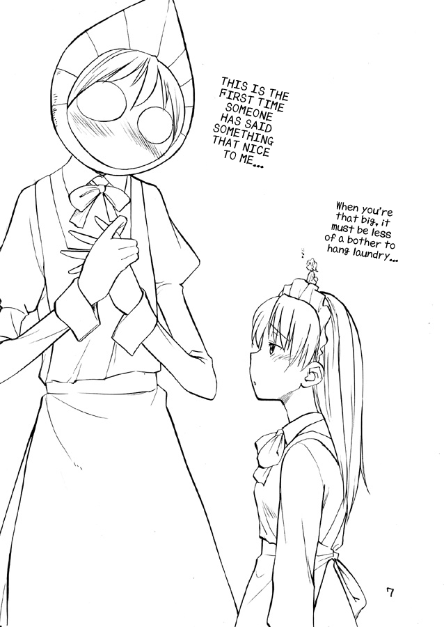 hinemosu notari, 3m, chikoi, medoi, futaba channel, nijiura maids, the book about medoi-san, hard-translated, third-party edit, translated, 2girls, 3girls, alien, comic, english text, greyscale, maid, mini person, minigirl, monochrome, multiple girls, simple background, white background