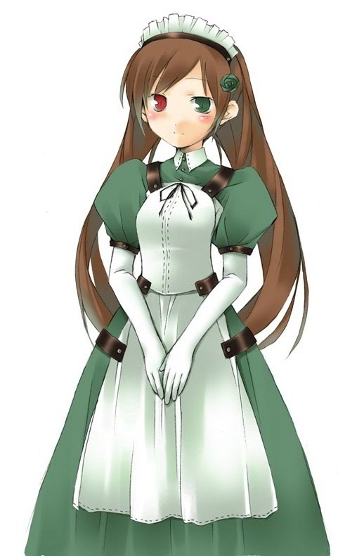 nu (plastic eraser), suiseiseki, rozen maiden, 00s, 1girl, female focus, heterochromia, long hair, maid, simple background, solo, white background