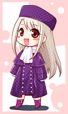 suzunoya, illyasviel von einzbern, fate/stay night, fate (series), lowres, 00s, 1girl, female focus, hat, long hair, purple hat, red eyes, solo