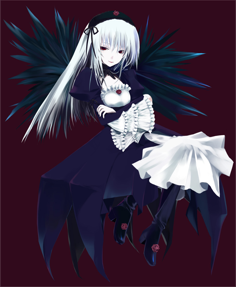 mizuki makoto, suigintou, rozen maiden, 00s, pale skin, red eyes, solo, wings