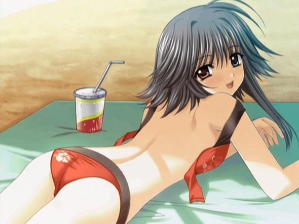 nishimata aoi, mayumi thyme, shuffle!, game cg, 00s, 1girl, black hair, female focus, heterochromia, short hair with long locks, solo