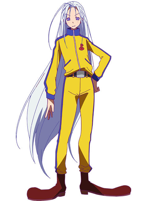 ootsu nao, heion sedai no idaten-tachi, official art, 1boy, anime coloring, belt, black belt, boots, closed mouth, full body, grey hair, hand on own hip, jacket, long hair, long sleeves, looking at viewer, multicolored jacket, pants, prontea (heion sedai no idaten-tachi), red boots, simple background, single vertical stripe, smile, solo, standing, transparent background, two-tone jacket, two-tone pants, v-shaped eyebrows, very long hair, yellow jacket, yellow pants