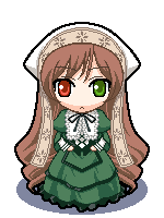 kikujin, suiseiseki, rozen maiden, animated, animated gif, lowres, 00s, 1girl, female focus, full body, headscarf, heterochromia, long hair, solo, transparent background, very long hair, white headscarf