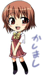 sawano akira, osaragi hazumu, kashimashi, lowres, 00s, 1girl, black socks, bow, brown eyes, brown hair, chibi, female focus, genderswap, genderswap (mtf), medium hair, open mouth, short hair, socks, solo, standing