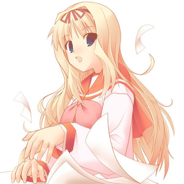 hazakura mitsuki, kusugawa sasara, to heart (series), to heart 2, 00s, 1girl, blonde hair, female focus, school uniform, serafuku, solo