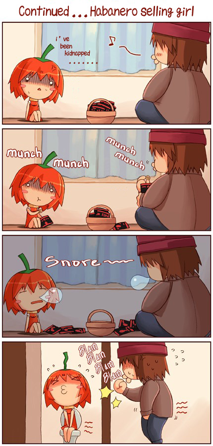 shigatake, habanero-tan, hard-translated, third-party edit, translated, 4koma, chili pepper, comic, habanero pepper, o3o, red hair, toilet