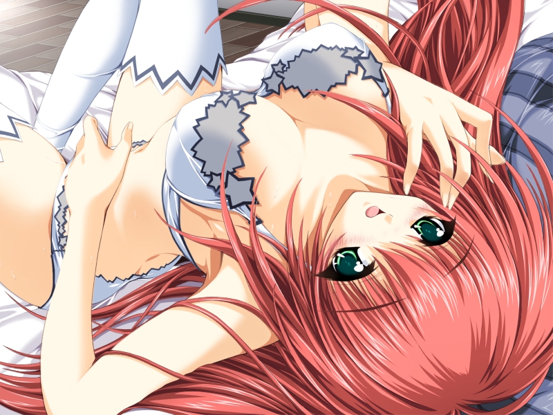 mitsuki mantarou, mio karen, magical premium, game cg, 1girl, bra, female focus, panties, solo, thighhighs, underwear, underwear only, white panties, white thighhighs
