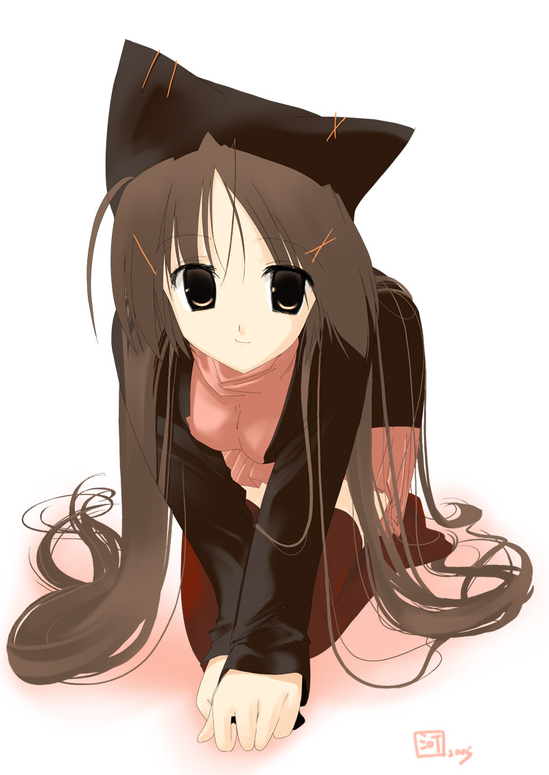 arikawa satoru, tagme, animal ears, animal hat, cat ears, hair spread out, hat, solo