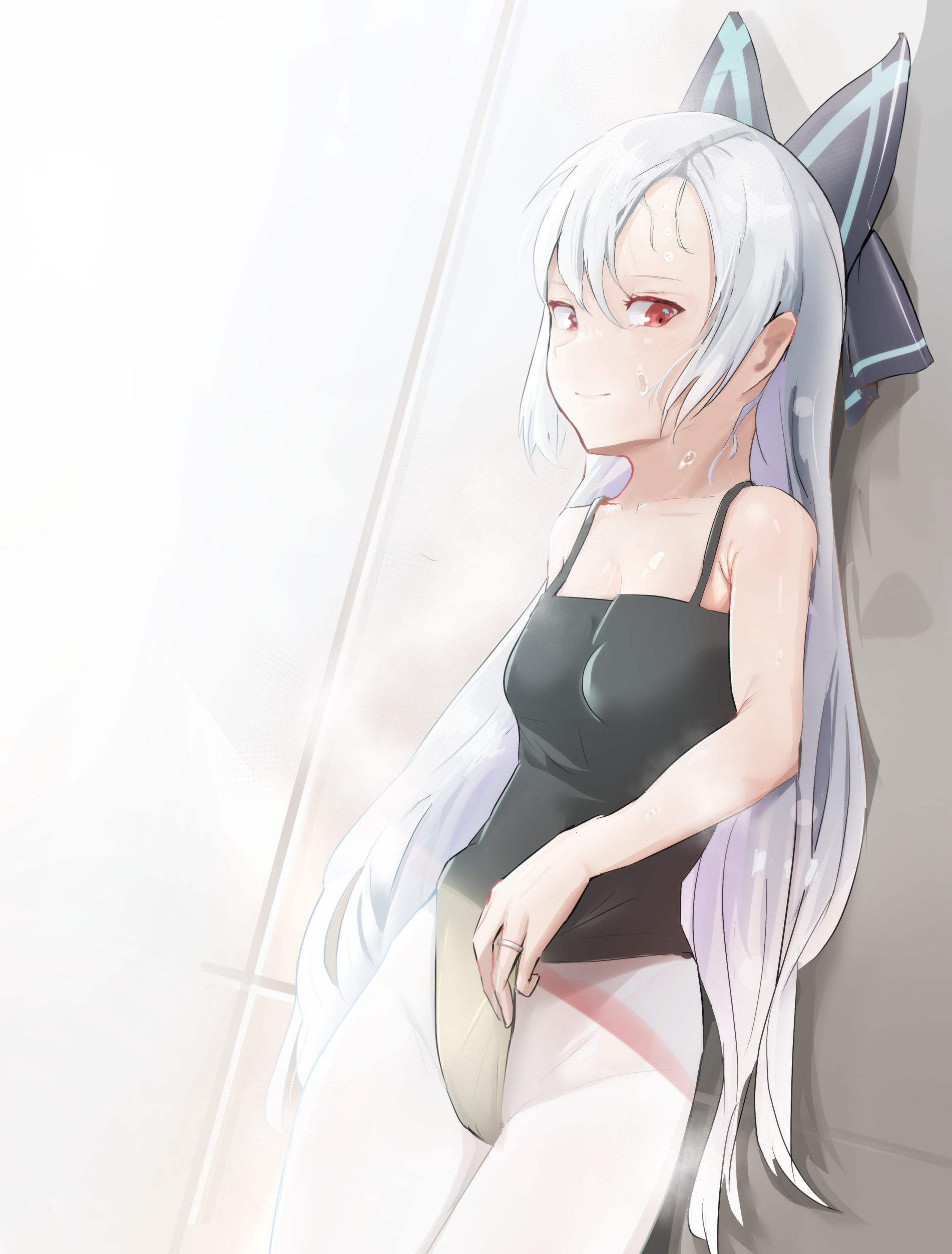 girls' frontline, 1girl, ballerina, black leotard, brown eyes, jewelry, leotard, ring, wedding ring, white hair