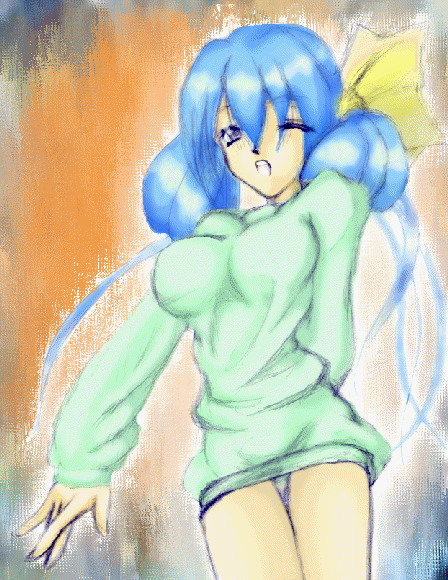 dizzy (guilty gear), arc system works, guilty gear, 1girl, blue hair, female focus, one eye closed, solo, sweater