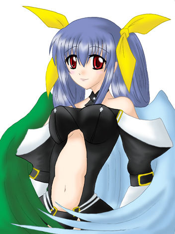 dizzy (guilty gear), arc system works, guilty gear, lowres, 1girl, asymmetrical wings, blue hair, female focus, red eyes, solo, wings