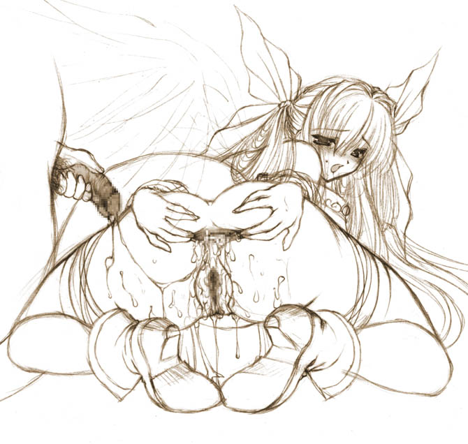 shujin, dizzy (guilty gear), arc system works, guilty gear, 1girl, after vaginal, aftersex, anus, ass, censored, cum, cumdrip, imminent anal, imminent penetration, monochrome, nude, penis, presenting, pussy, sex, sketch, solo focus, spread anus, spread legs, thighhighs