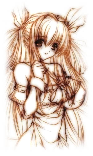 shujin, dizzy (guilty gear), arc system works, guilty gear, lowres, 1girl, breasts, female focus, large breasts, monochrome, sketch, solo