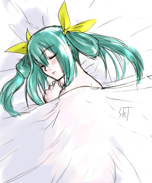 dizzy (guilty gear), arc system works, guilty gear, tagme, bed, blue hair, blush, sleeping, solo