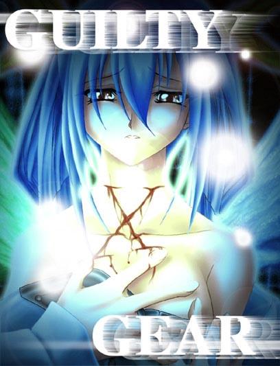 arama ryuu, dizzy (guilty gear), arc system works, guilty gear, 1girl, bare shoulders, blood, blue hair, copyright name, female focus, long hair, parted lips, red eyes, solo, sparkle, upper body, wings